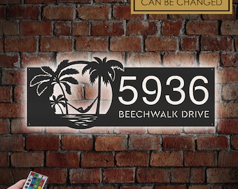 Personalized Palm Tree Metal Address Sign with LED Lights