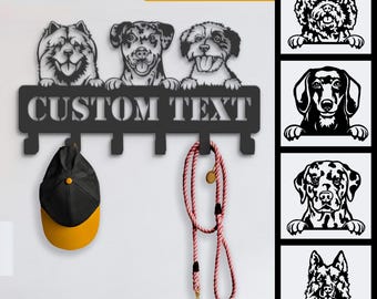 Personalized Dog Leash Holder, Metal Coat Rack, Custom Pet Decor