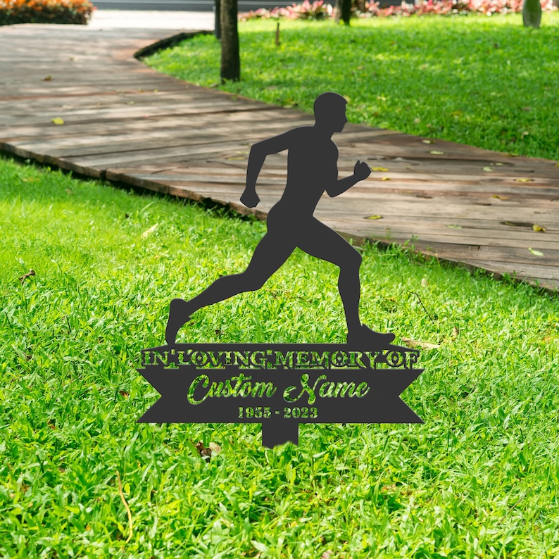 Personalized Marathon Runner Memorial Stake, Metal Grave Marker ...
