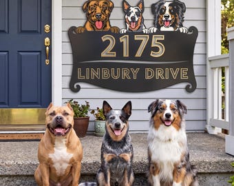 Personalized Dog Address Sign - Custom Dog Breed House Number Plaque - Lighted Front Porch Sign - Peeking Dog Decor - New Homeowner Gift
