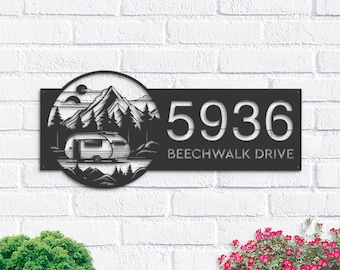 Personalized Camping Trailer Metal Address Sign, Custom House Number