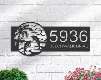 Personalized Dolphin Couple Metal Address Sign, Custom Outdoor Plaque