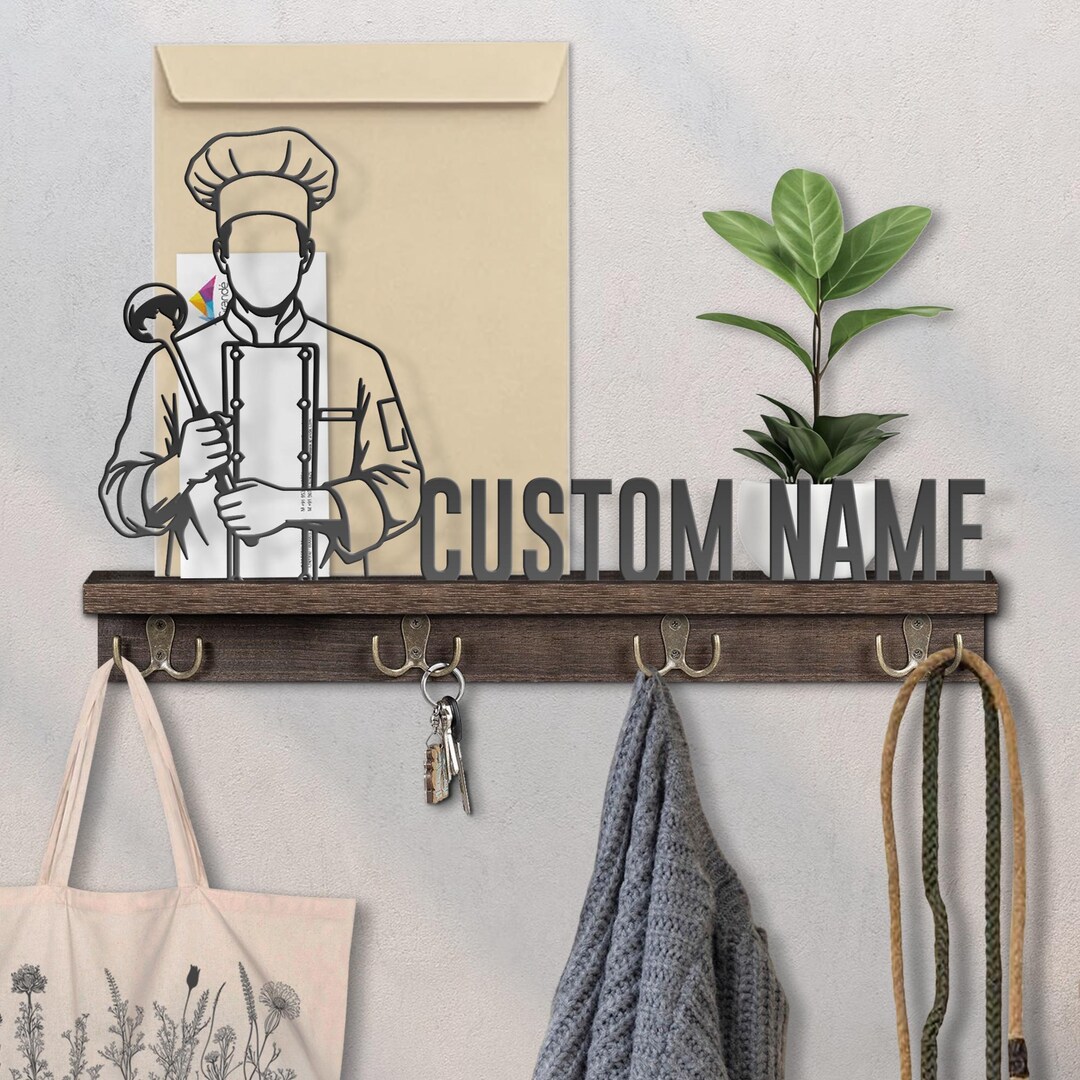 Personalized Chef Wooden Key Holder, Wall Mount Mail Organizer - Etsy