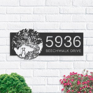 Personalized Tree of Life Metal Address Sign with Dog