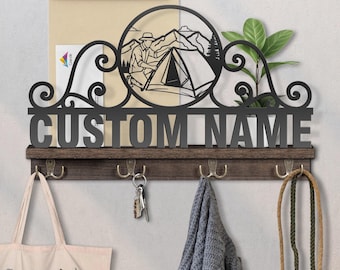 Handcrafted Wooden Key & Mail Holder: Camper Tent Design