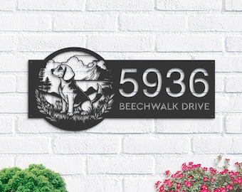 Personalized Beagle Metal Address Sign, House Number Plaque