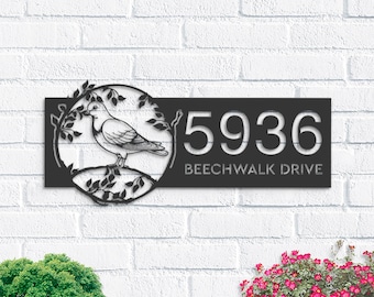 Personalized Pigeon Metal Address Sign, Custom House Number Plaque