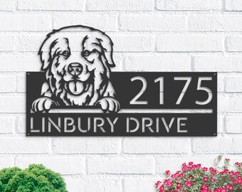Personalized Pyrenees Dog Address Sign, Metal House Number Plaque