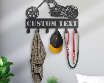 Personalized Motorcycle Metal Wall Hanger, Dog Leash & Keys Holder
