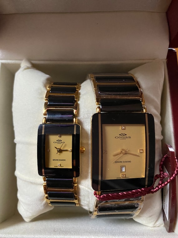 Oniss Couple s Black Gold Diamond Watch Etsy