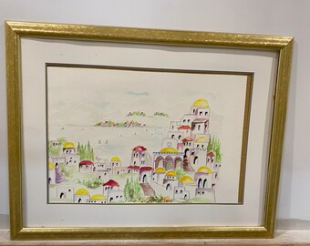 Itzhak Ben Shlomo "Jaffa" watercolor paint. Ooak exclusive Judaica Wall Art