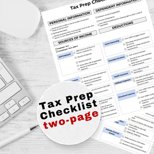 Tax Prep Checklist Personal Tax Return Tax Organizer Income Tax Preparation Checklist Individual Tax Preparation