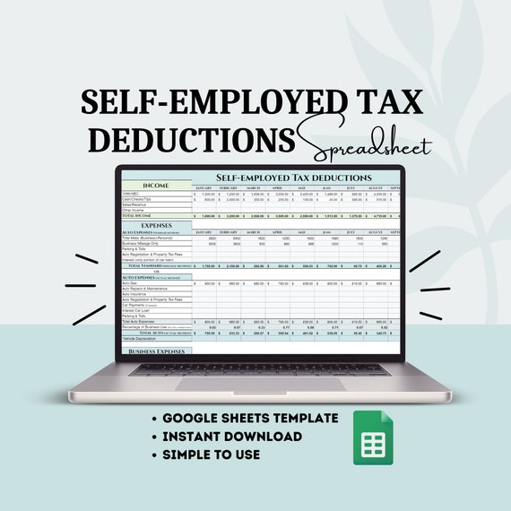 Self-Employed Tax Deduction Google Sheet | Small Business Expense Tracker (Digital Download)