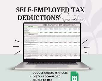 Self-Employed Tax Deduction Spreadsheet | Google Sheets Expense Tracker (Digital Download)