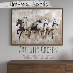 Horse Abstract Art Large Digital Print Untamed Spirits, Framed Wall Art Neutral tones Abstract, Nature, Rustic