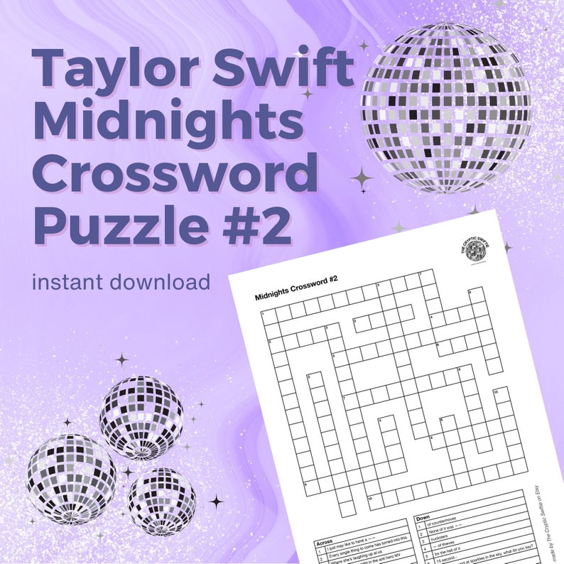 Taylor Swift Crossword Puzzle 2 Midnights Era Crossword For Etsy