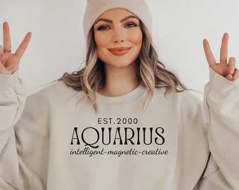 Cadeau sweat-shirt astrologie du zodiaque pour elle, sweat-shirt horoscope personnalisé anniversaire du zodiaque Verseau, Sagittaire, pull cadeau d'anniversaire