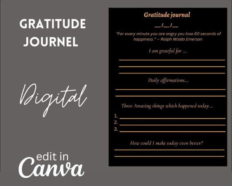 Gratitude Journal Template Editable in Canva Etsy