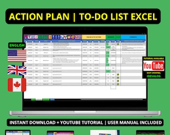 Excel Action Plan | Task List | TODO List | Action Planner | Professional Action Plan | Todo List / To Do