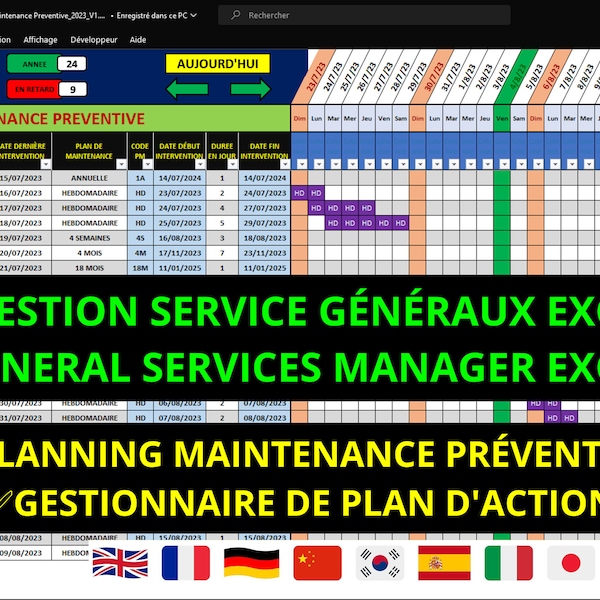 Fichiers combinés : Gestion de la maintenance préventive sur Excel + Plan d'action | Maintenance préventive & Maintenance corrective Excel