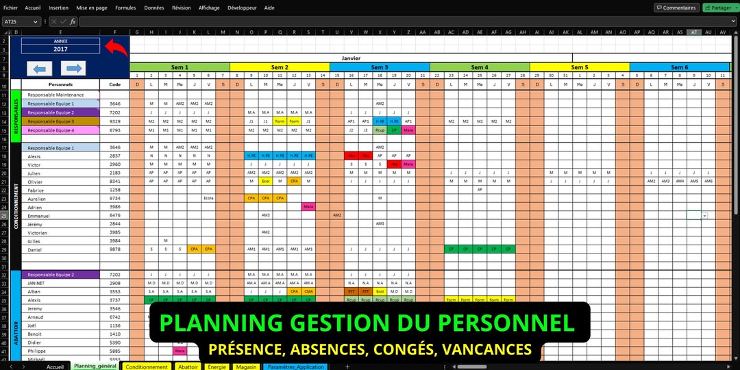 Planning de travail, congés et absences sur Excel / Planning de travail ...