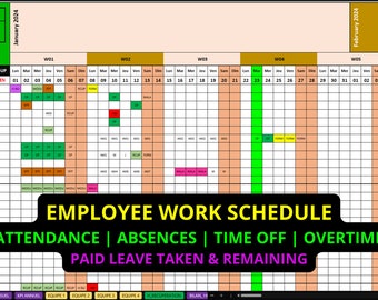 Staff work schedule in Excel | Staff schedule management in Excel | Leave - Vacation - Overtime - Time-off follow-up | schedule on Excel