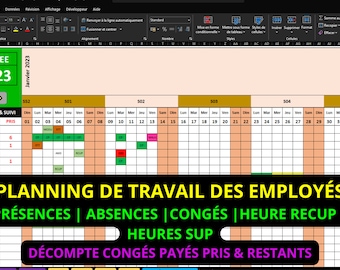 Staff work schedule on Excel_Planning | Leave tracking - Vacations - Overtime tracking - Recovery time tracking