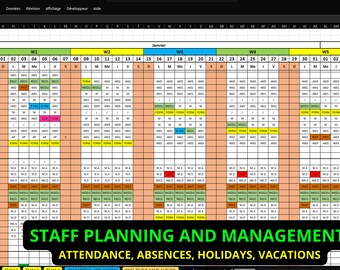 Harmonogram pracy Excel | Planowanie pracy Excel | Planowanie personelu w Excelu | Opuść Planowanie Excel | Excel do planowania wakacji | Harmonogram pracowników