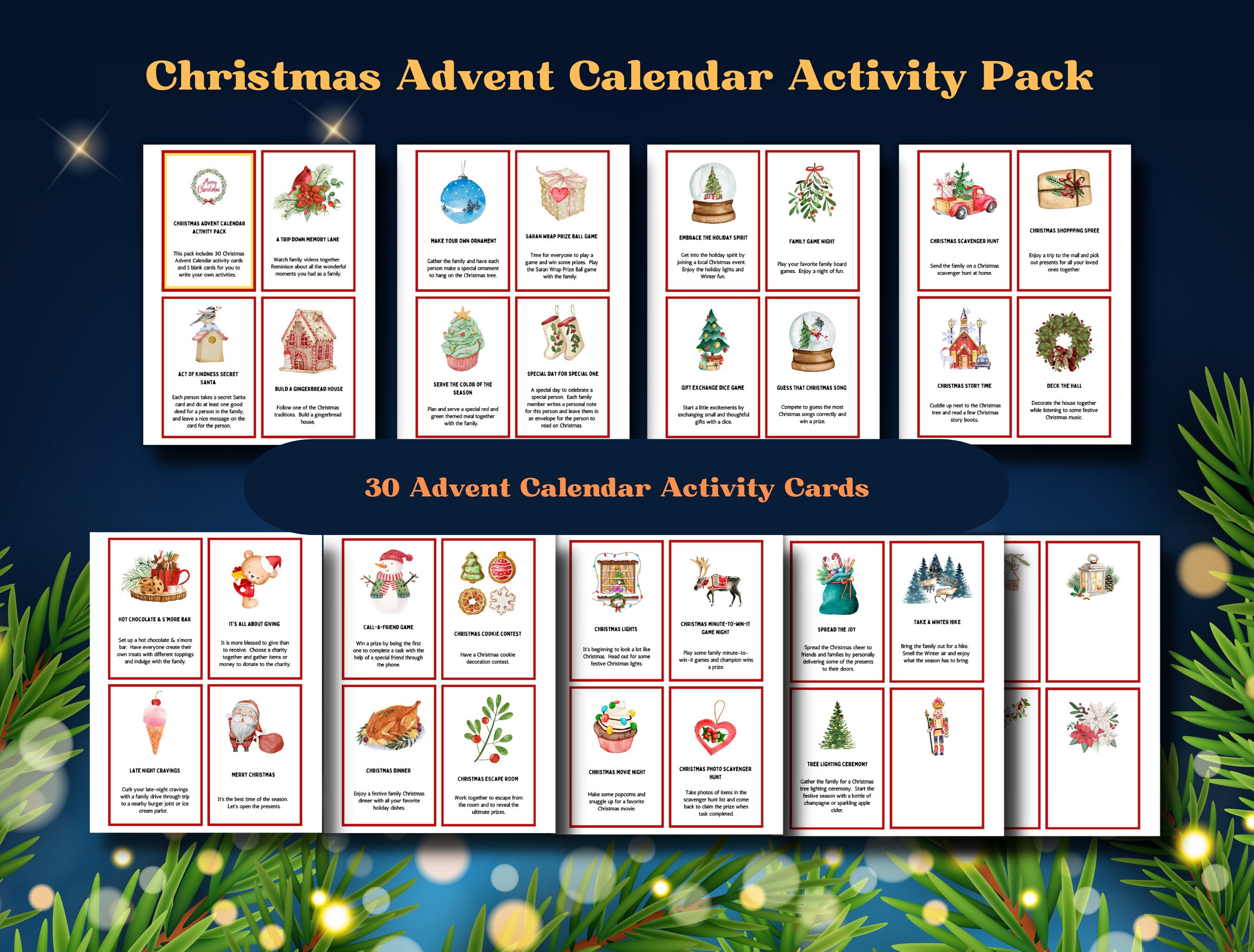 Christmas Advent Calendar Activity Pack Advent Calendar Plan, 30