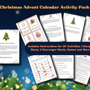 Christmas Advent Calendar Activity Pack | Advent Calendar Plan, 30 Activities, Escape Room, Scavenger Hunts & Games | Digital and Printable