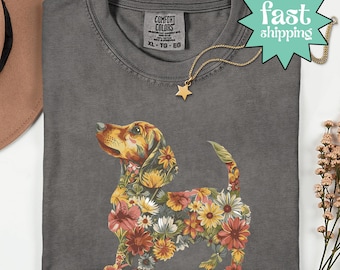 Comfort Colors® Floral Dachshund Shirt, Floral Dachshund Shirt, Dachshund Mom Shirt, Funny Dachshund Shirt, Funny Gift for Dachshund Lover