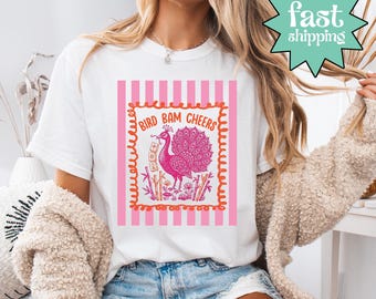 Comfort Colors® Bird Bam Cheers Shirt, Funny Bird Graphic Tee, Cheers Party Shirt, Vintage Animal Humor Tee, Quirky Bird Lover Shirt