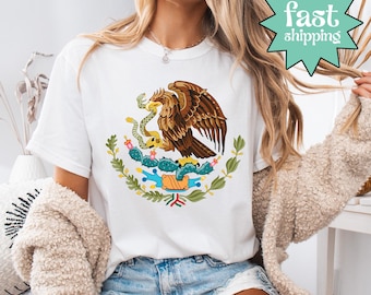 Comfort Colors® Mexican Coat of Arms Tee, Mexico Pride Graphic Top, Eagle Seal Emblem Shirt, National Flag Outfit, Patriotic Heritage Shirt