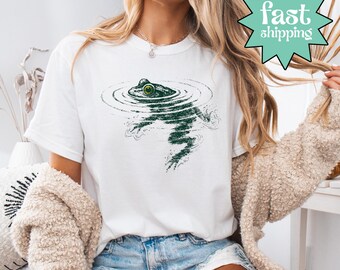 Comfort Colors® Frog Swimming Shirt, Cute Frog Graphic Tee, Funny Animal Swim Shirt, Cottagecore Frog Tee, Summer Nature Shirt,Pond Frog Tee