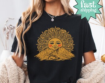 Comfort Colors® Vintage Boho Sun Shirt, Celestial Sun Graphic Tee, Bohemian Aesthetic Shirt, Retro Sun Tee, Spiritual Nature Shirt, Moon Sun