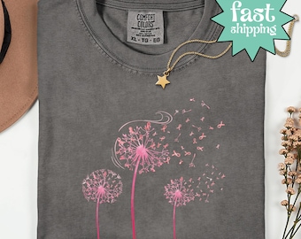 Comfort Colors® Dandelion Breast Cancer Awareness Shirt, Breast Cancer Shirt, Support Breast Cancer Warrior Shirt, Pink Ribbon Shirt