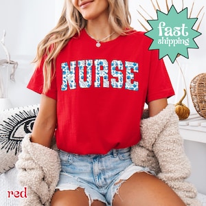 Chemise d'infirmière Comfort Colors®, t-shirt IA en faux patchwork, t-shirt d'allaitement en toile florale, cadeau de remise des diplômes d'infirmière, cadeau d'infirmière autorisée, cadeau pour infirmière