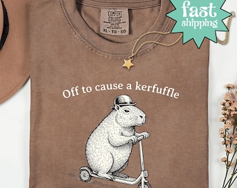 Comfort Colors® Off To Cause A Kerfuffle Shirt, Funny Groundhog Scooter Shirt, Silly Animal Shirt, Mental Health Tee, Adult Humor Shirt