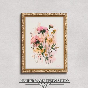 Botanical watercolor wall art | Pink floral home decor, Modern fine art prints, Minimalist Boho room decor, Aesthetic cottagecore room