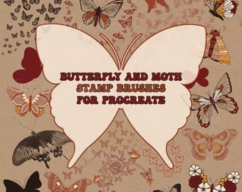 Schmetterling und Motten Pinsel für Procreate | Zauberhaftes Pinsel-Bundle. Cottage Core Stempel, Procreate Malvorlagen, Tattoo Schablone, Tattoo Flash