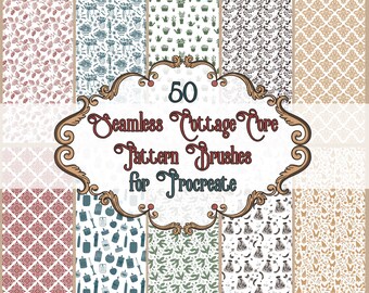 Cottagecore brushes for Procreate | Floral repeating pattern, Vintage botanical brushes, Seamless pattern brush bundle, Plant lover brushes