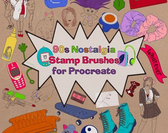 90s Procreate stamps, 90s Procreate brushes, Vintage 90s Procreat, 1990s Procreate stamps, Pose stamps Procreate, Retro Procreate guide