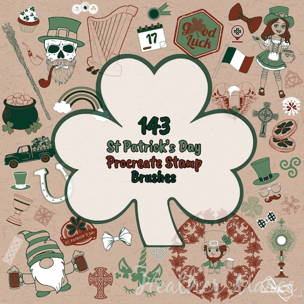 St Patrick's Day brushes for Procreate | Clover and shamrock stamp set, Celtic brushes, Irish Procreate coloring pages, Tattoo flash