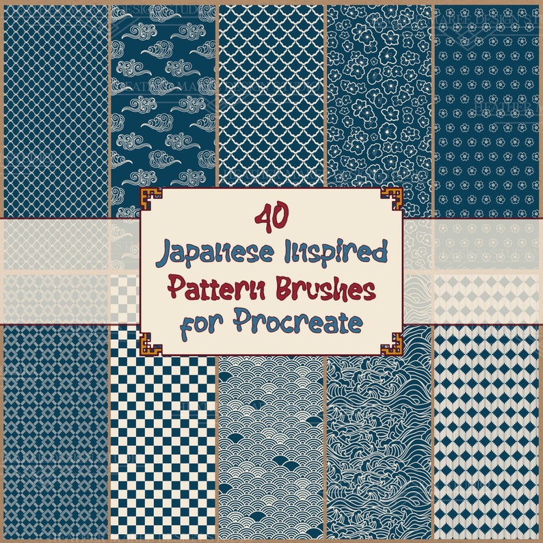 Japanese Brushes for Procreate Japanese Seamless Patterns Etsy