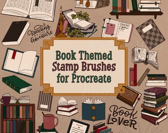 Book stamps for Procreate | Bookish brush bundle, Procreate coloring pages, Dark academia brushes, Tattoo flash, Book lover brushes