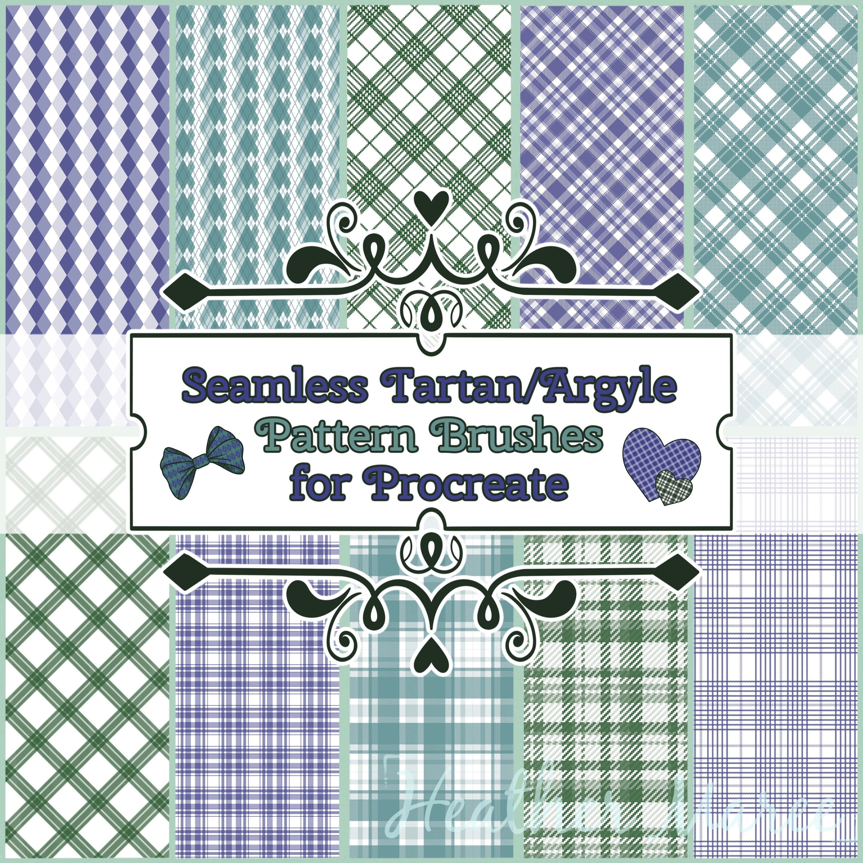 Plaid pattern brushes for Procreate, Tartan seamless patterns, Argyle pattern brush, Procreate fabric brush set, Holiday DIY gift wrapping