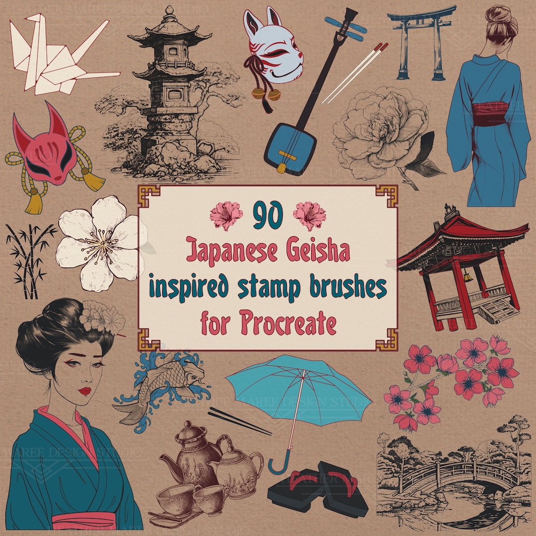 Geisha Stamps for Procreate, Procreate Coloring Pages, Japanese