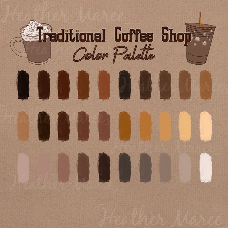 Coffee Colors for Procreate, Earthy Color Palette, Coffee Shop Color