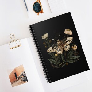 Moth spiral notebook | Botanical diary, Aesthetic floral diary, Insect notebook, Witchy writing journal, Gothic manifestation journal