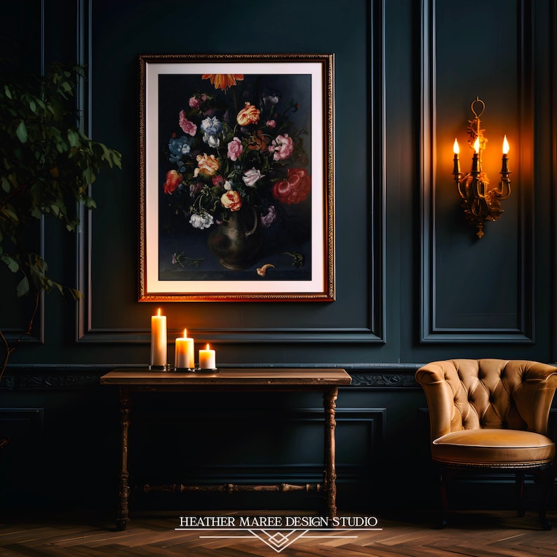 Moody Floral Still Life Modern Vintage Fine Art Prints, Botanical Wall